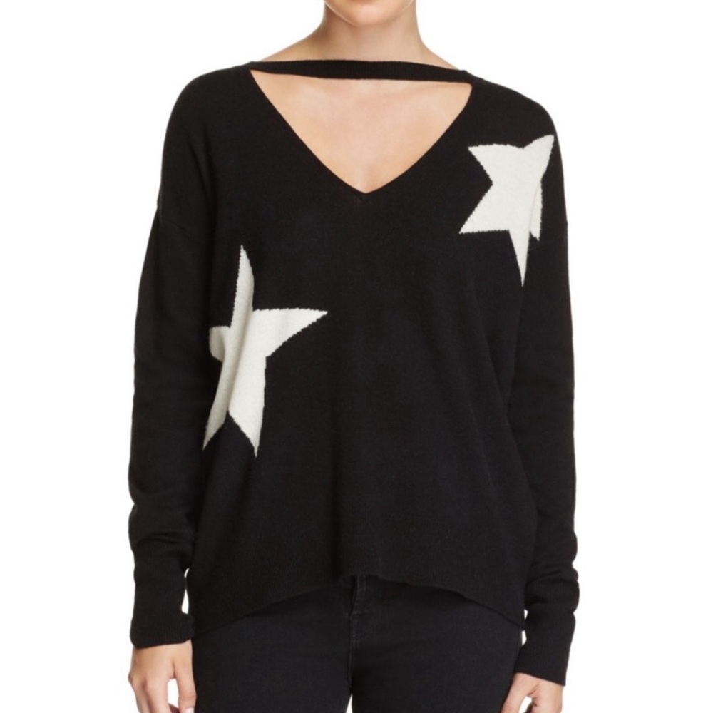 Pam & Gela Star Sweater Graphic Print V Neck Size P Cashmere Blend